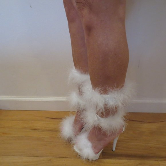 LAST CHANCE  NIB CUSTOM MADE White Double High Riding Ankle Cuff "Fufu" Heels - Picture 6 of 15